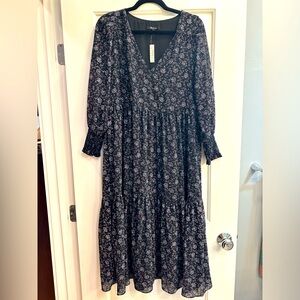 NWT MADEWELL Navy Floral Prairie MIDI Dress Size S